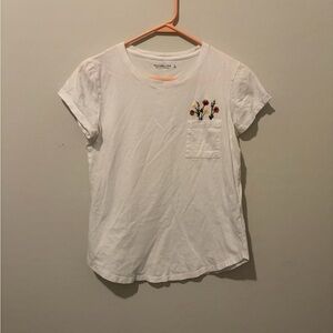 Abercrombie and Fitch White Pocket Tee with Embroidered Floral Detail